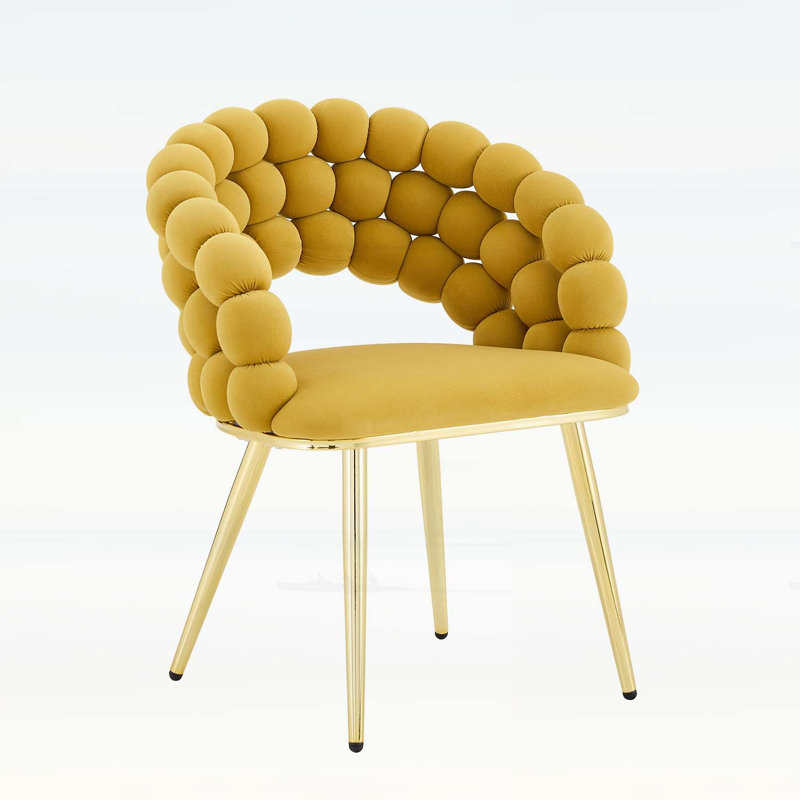 Ensemble de 2 chaises de salle à manger en velours à bulles avec dossier rembourré et pieds en métal doré, chaises d'appoint modernes et rembourrées pour différents styles d'intérieur