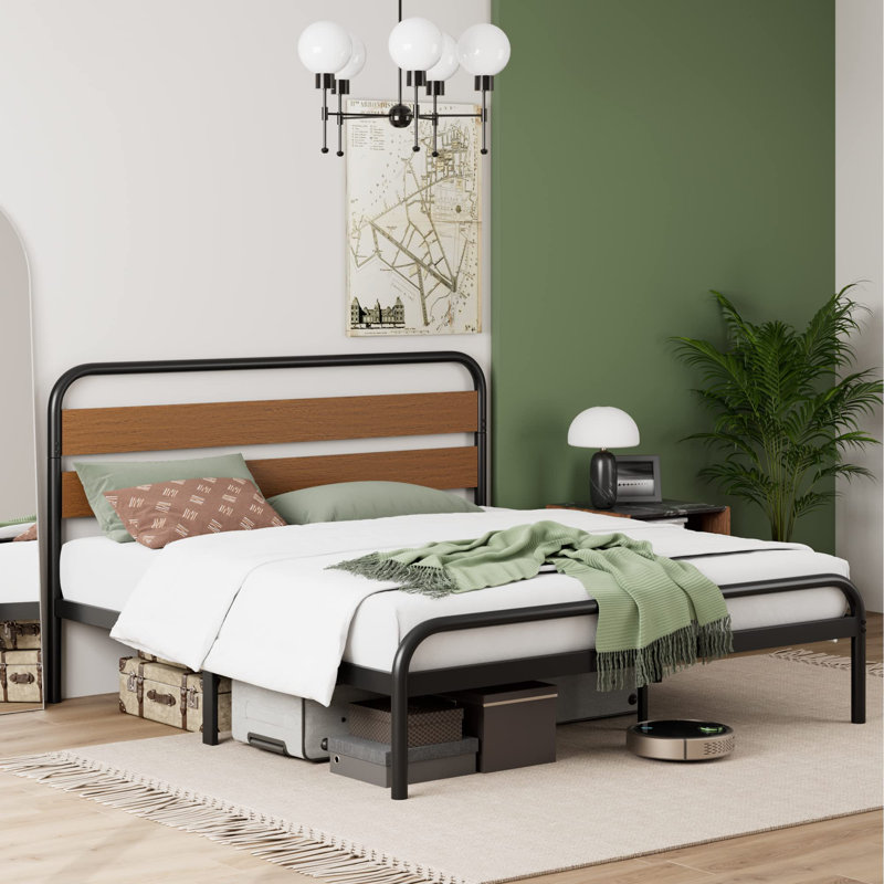 Lit plateforme Wintham, Grand, Noyer / Noir
