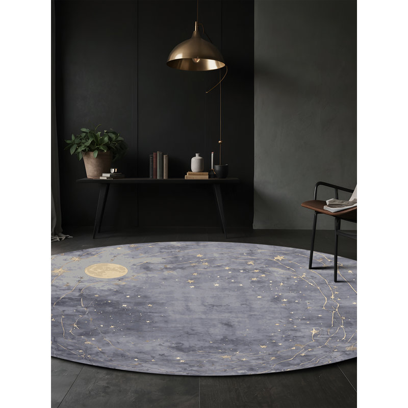Tapis gris soyeux et moelleux, Rond 3 pi