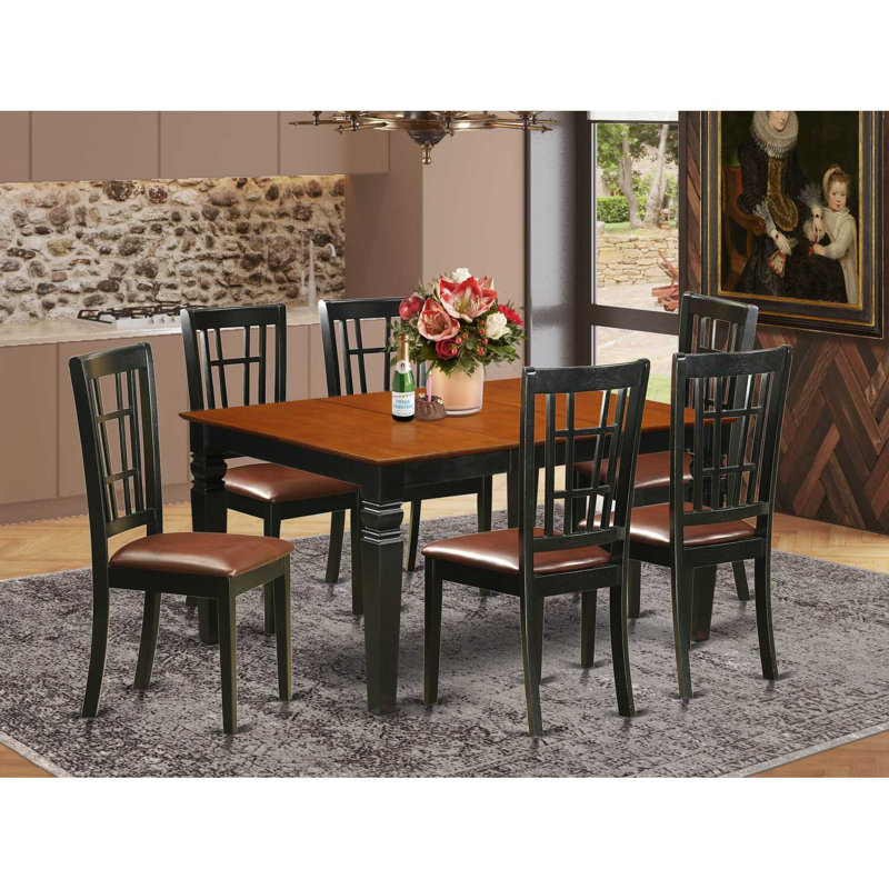 Beesley Solid Wood Top Four Leg Dining Set, Cherry, 7 Pieces: 1 Table, 6 Chairs, 30'' H X 60'' W X 42'' D