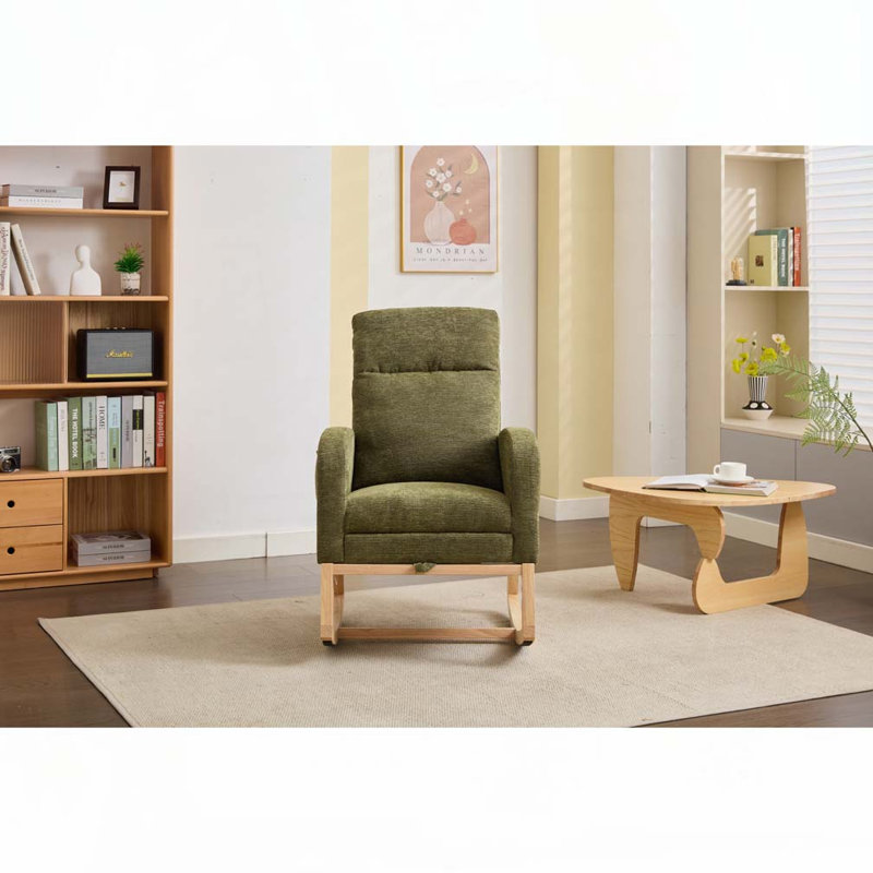 Chaise berçante avec pieds en bois massif, Cyan