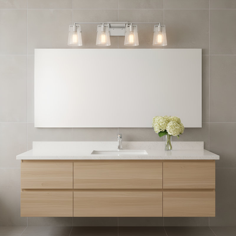 Applique murale de salle de bain 4 lumières Crofton au fini chrome avec abat-jour en verre transparent craquelé