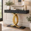 Table console d'entrée étroite moderne de 121 cm (47,54 po) avec 3 tiroirs, noire et dorée, avec structure en métal