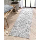 Dulcet Trieste Distressed Floral Medallion Pattern Ivory Grey Area Rug