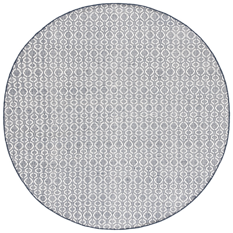 Palbo Flat Weave Wool/Cotton Geometric Rug in Ivory/Navy, Round 6'
