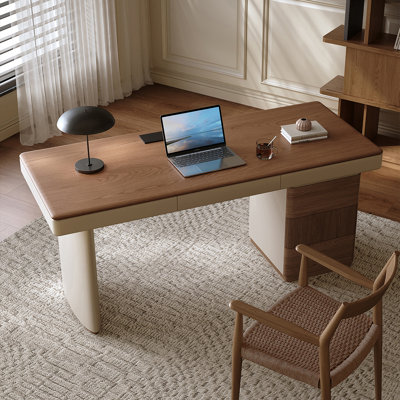 62.99"Simple Walnut-Tone Multi-Drawer Office Desk