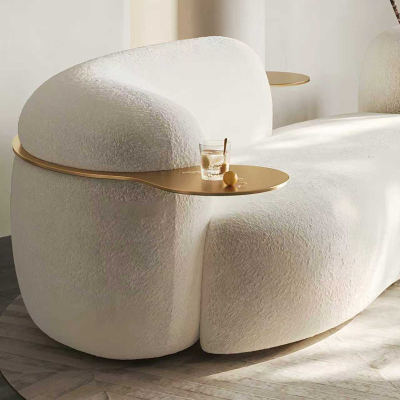 Curved Modern Sofa with Built-in Gold Tray, 102" Long, 3-Seater for Apartments and Small Homes – No Assembly Required