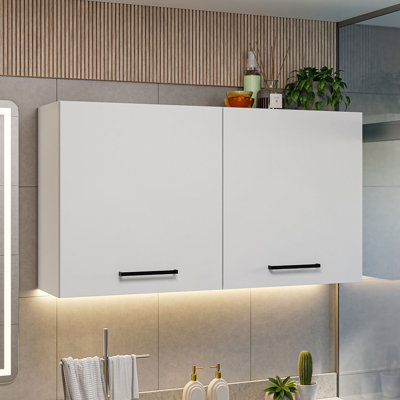 Armoire murale de salle de bain Latitude Run® avec 2 portes et tablettes - Rangement pour articles de toilette, serviettes et soins de la peau - blanc