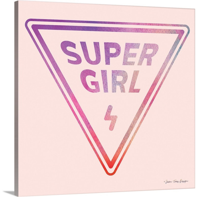 Art textuel sur toile, "Super Girl" par Seven is design, Toile tendue, H 20 po x l 20 po x P 1,25 po