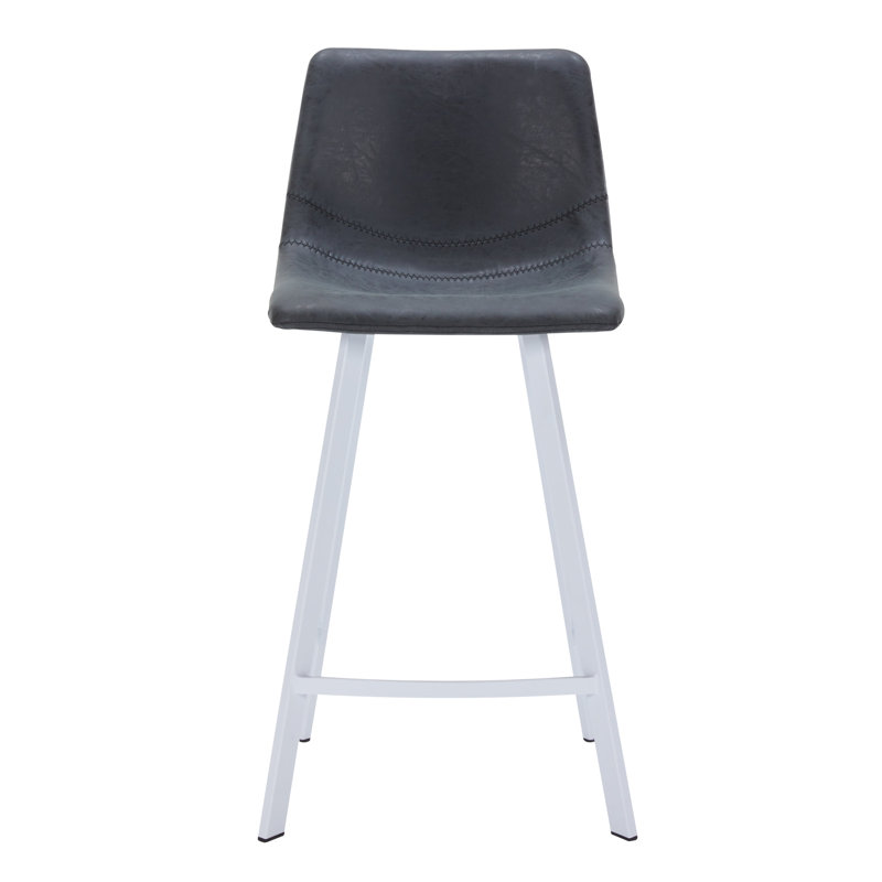 Voshon Leather 41” Counter Height Bar Stool With Stainless Steel Legs, Charcoal Black