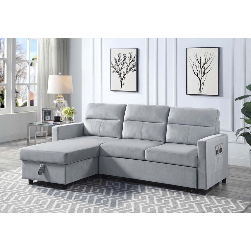 Canapé-lit modulaire réversible Phenex, Velours gris clair