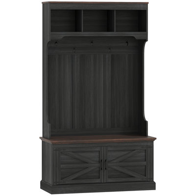 Hall Tree with Bench & Shoe Storage, Entryway Coat Rack with 5 Coat Hooks, Multifunctional Mudroom Hallway Storage Cabinet