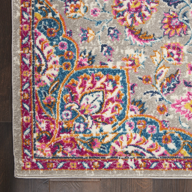 Tapis rose / bleu en polypropylène tissé à la machine, Rectangle 3 pi 9 po x 5 pi 9 po