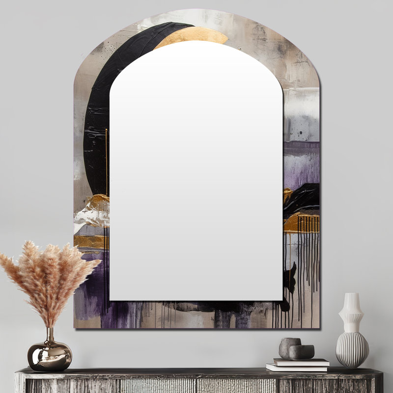 Golden Rising Moon IV - Modern Arch Wall Mirror, 43" x 33"