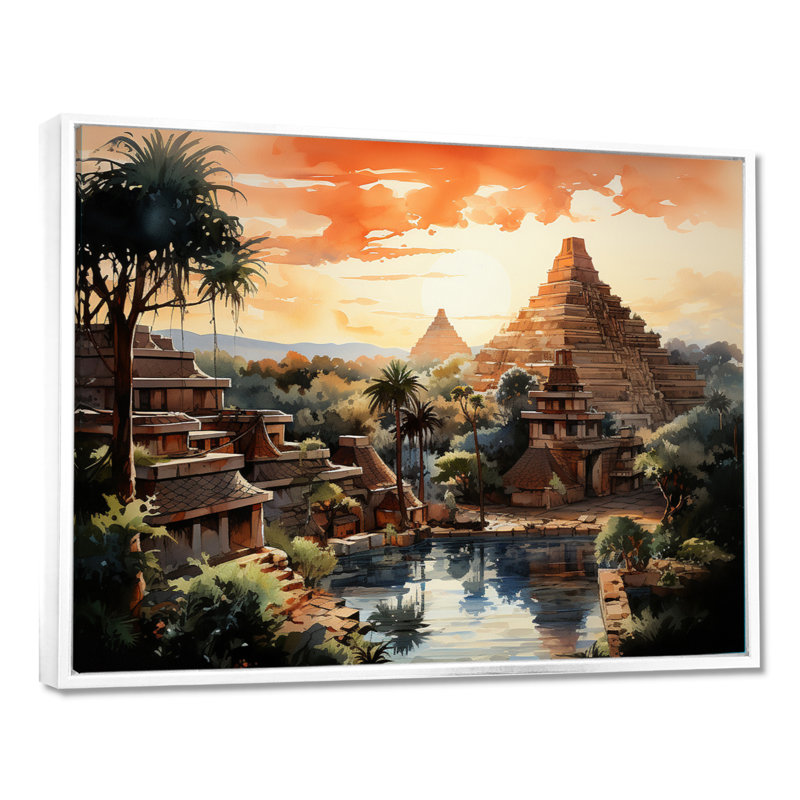 Mexico Teotihuacan Sunrise Impressionism II - Mexico Wall Art, 24" H x 32" W, White Floater Framed