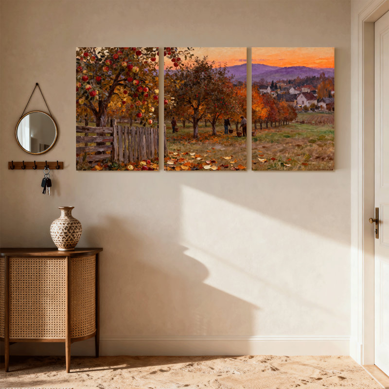 Ensemble de 3 impressions sur toile Scène et paysage d'automne avec feuilles tombantes, H 18 po x l 36 po