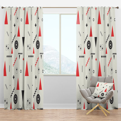 Panneau de rideau simple semi-diaphane avec passe-tringle Mid-Century Triangular Design