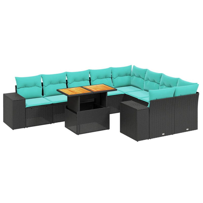  Ensemble de canapé de patio 10 pièces avec coussins en rotin de polyester, Noir, Vert