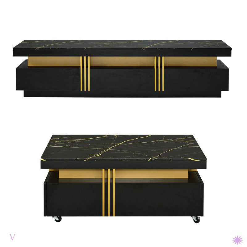 Meuble télé et table basse de luxe moderne pour le salon, Noir et or