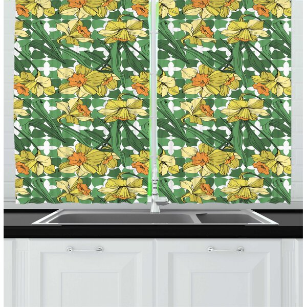 Ambesonne Floral 55'' W Kitchen Curtain in | Wayfair