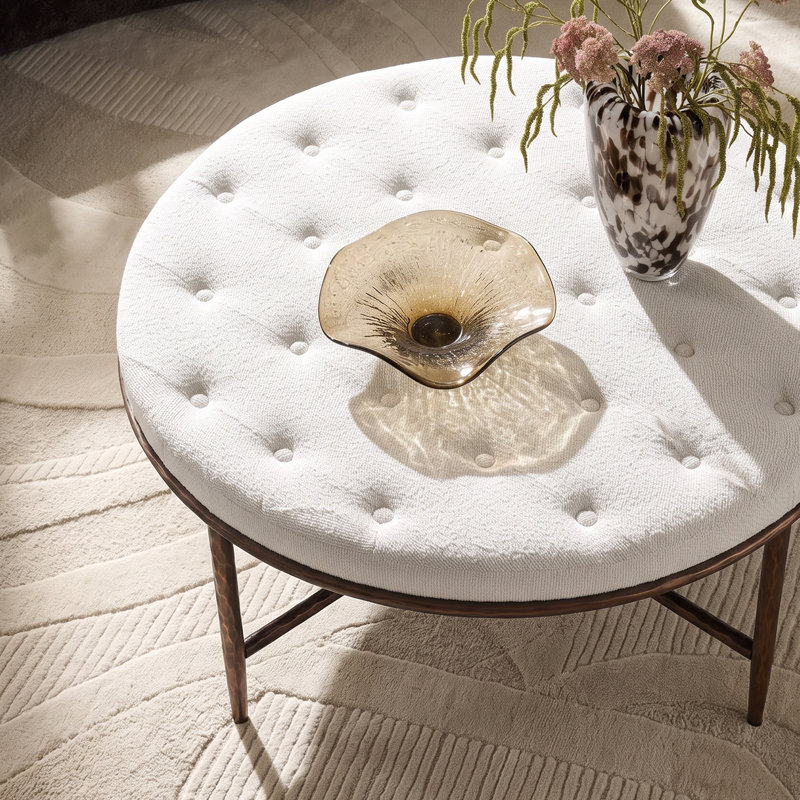 Fenton Modern Round Upholstered Ottoman with Padded Top and Versatile Use, Beige
