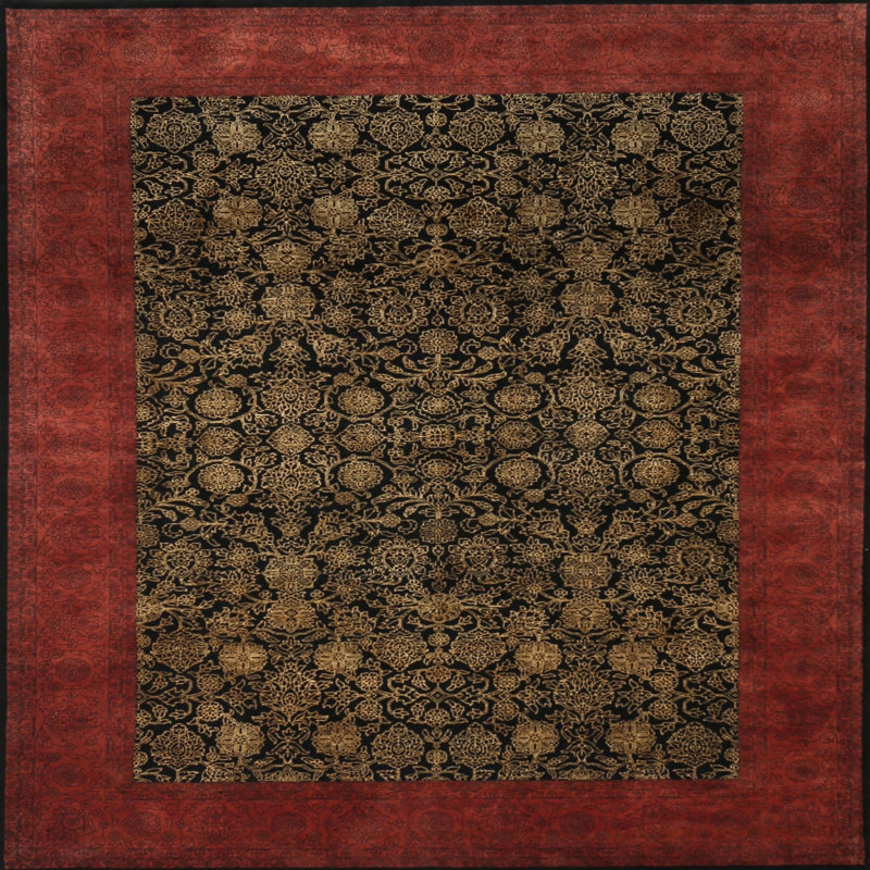 Tapis traditionnel rouge / vert, Carré 4 pi