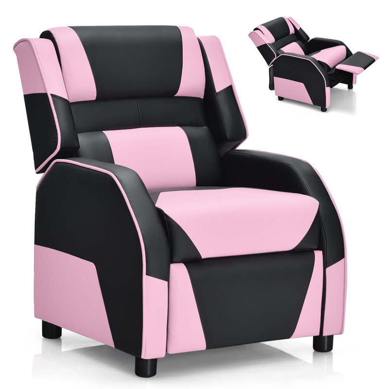 Eduarte Faux Leather Recliner, Pink Faux Leather
