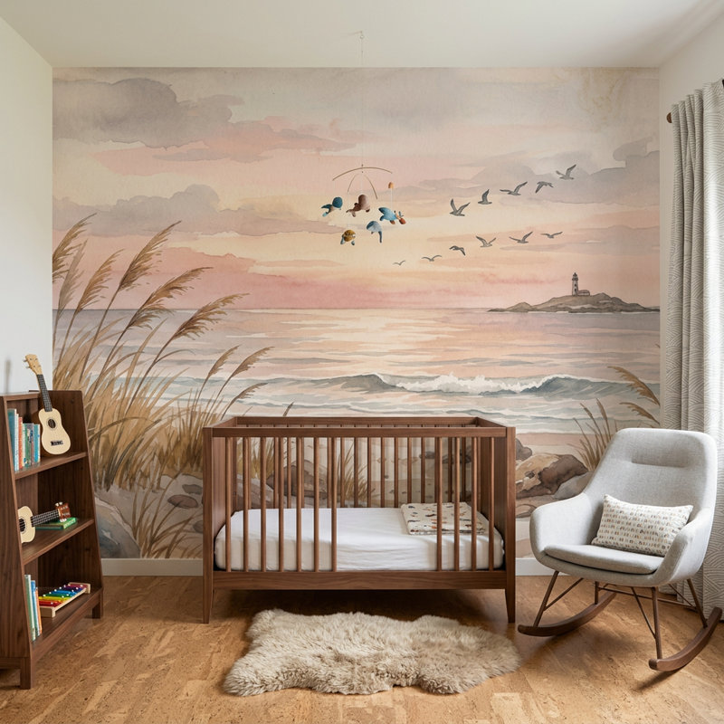 Papier peint bord de mer, décoration murale phare amovible, Texturé non collé, 100 po x 96 po