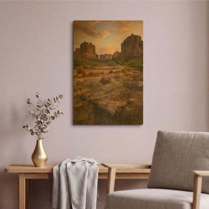 « Coucher de soleil sur Park Avenue - Parc national des Arches », par Darren White, tableau mural en métal doré, 40,6 x 61 cm
