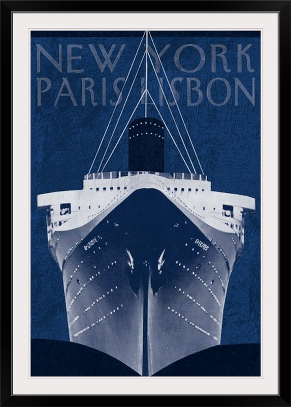 «Passage Atlantique Blueprint», impression, Cadre noir, H 38 po x l 28 po x P 1 po