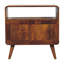 Console en bois courbé Nordic Charm, 2 tiroirs, 1 rangement ouvert, pieds nordiques, brun