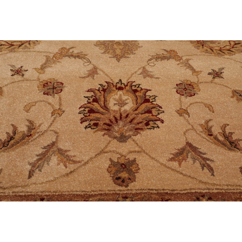 Tapis brun en laine noué à la main de conception unique 7 pi 9 po x 9 pi 9 po
