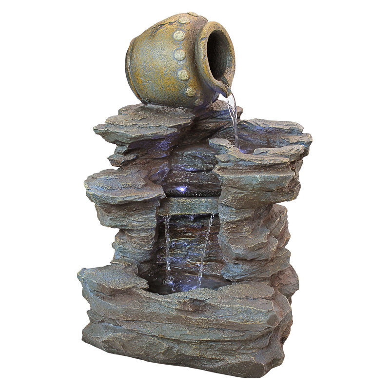 Natural Stone Look Spilling Jug LED Garden Fountain