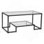 Table basse, table basse moderne en verre trempé, bureau central rectangulaire en verre à 2 niveaux avec rangement ouvert, bureau d'appoint minimaliste à structure métallique robuste pour le salon, le bureau, assemblage facile