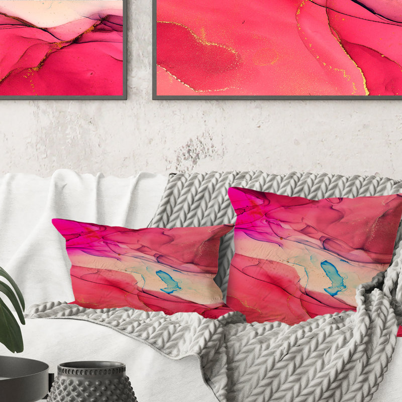 Coussin décoratif en marbre rose et beige, 18 po x 18 po
