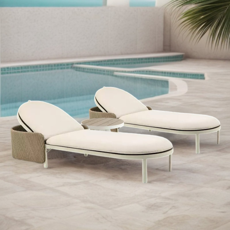 Durable Outdoor Lounge Chair Aluminum Frame Outdoor Chaise Lounge Set with Table , Cushion Included