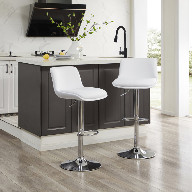 Tabouret pivotant à hauteur réglable Akinori, Blanc, 2