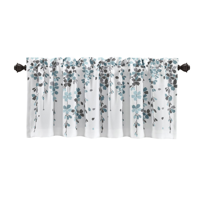 Blue and Gray Floral Light Filtering Window Valance