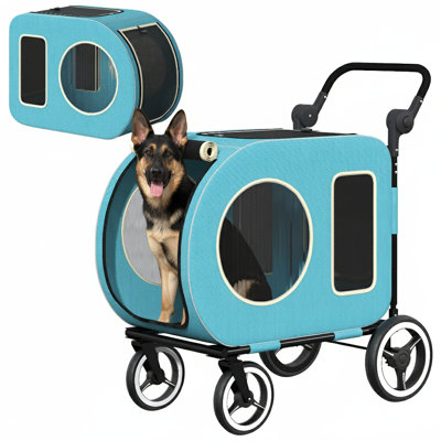 Poussette pour chien robuste pour grands chiens jusqu'à 90 lb, poussette pour 2 animaux avec cabine ventilée, conception pliable, pour chiens de taille moyenne et grande, bleu