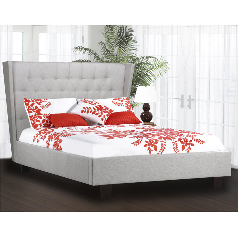 lit plateforme en tissu d’ameublement Stogner, Velours - Sable, Grand