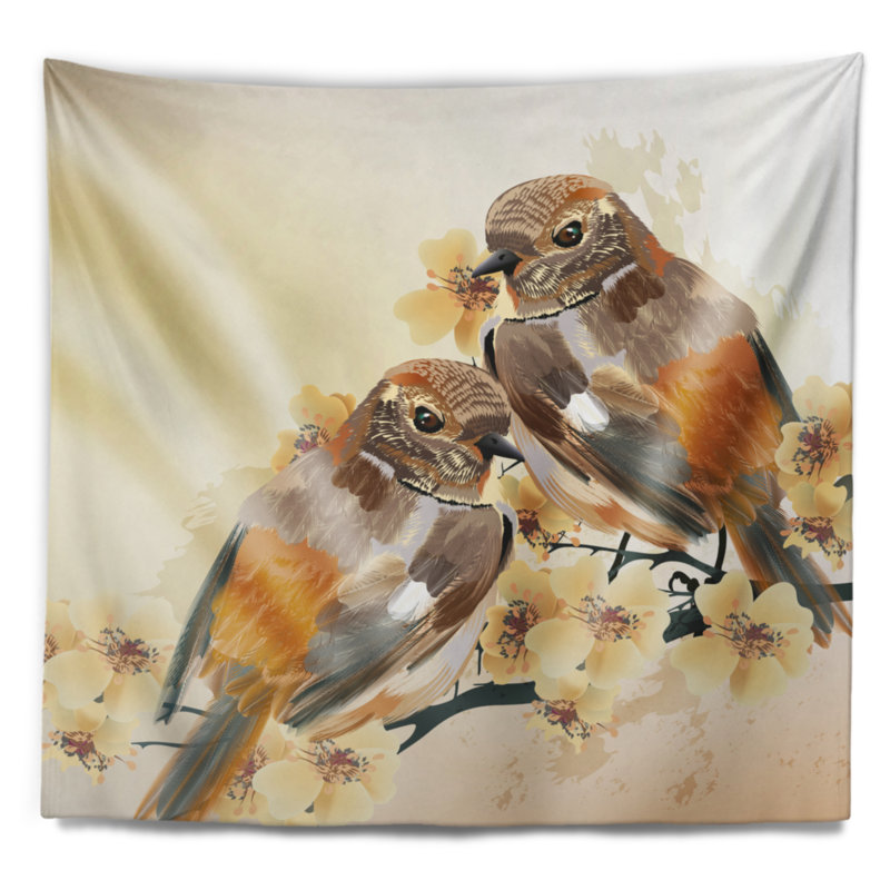 Couple d'oiseaux sur une tapisserie de branche Animal, H 32 po x l 39 po