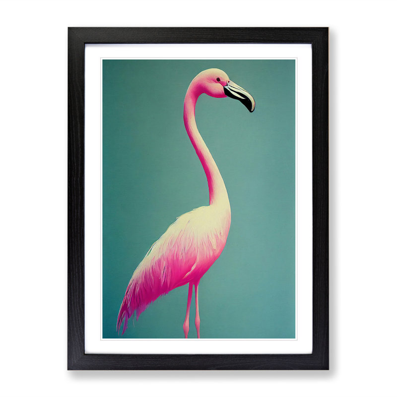 Charming Flamingo - Wall Art, Black Framed, 36cm H x 27cm W x 2cm D, White