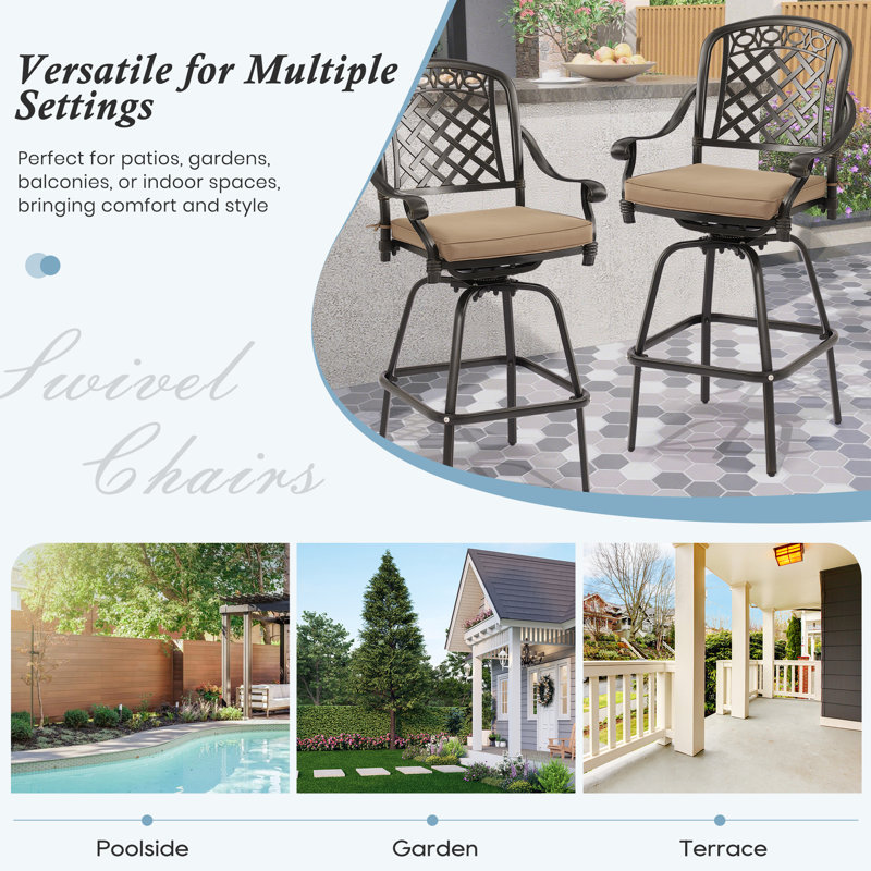 Ensemble de 2 tabourets de bar d'extérieur pivotants, tabouret de bar en aluminium coulé avec chaises, 2, Kahaï