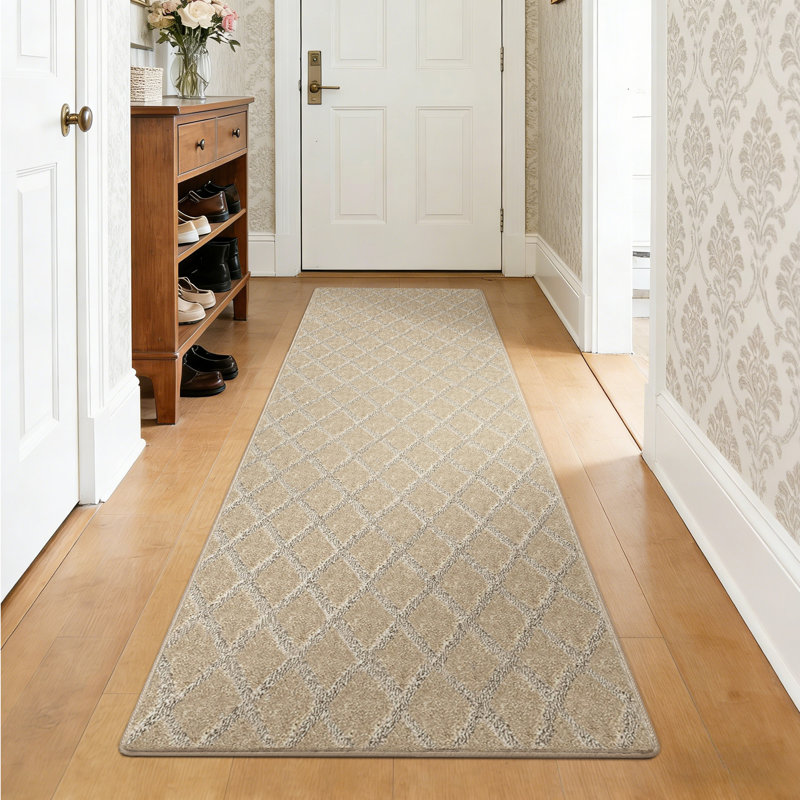 Tapis de couloir 2 po x 6 po, Treillis crème gris diamant