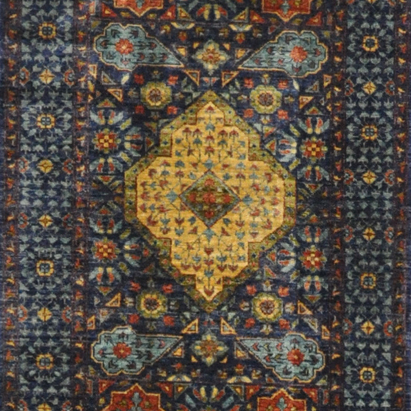Tapis de couloir bleu marine en laine noué à la main de conception unique 2 pi 9 po x 9 pi 10 po nouvel âge Ardoyd