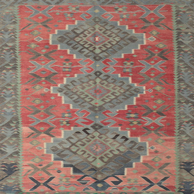 Tapis rouge/vert/brun zone contemporaine