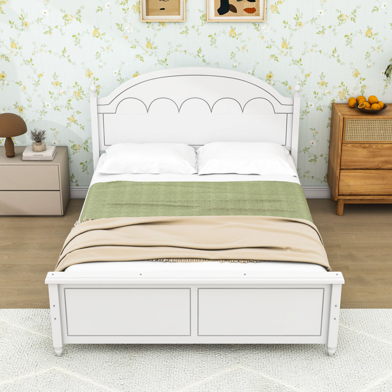 Lit plateforme en bois avec tête de lit arquée élégante, White, Queen