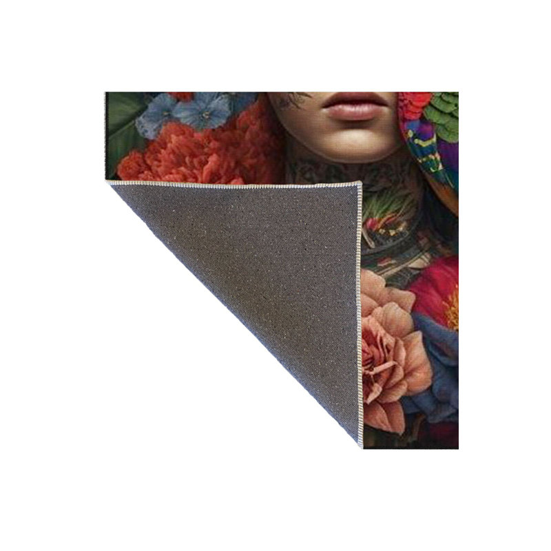 Tapis décoratif multicolore à motif d'oiseau et de femme, Rectangle 4 pi 7 po x 6 pi 7 po