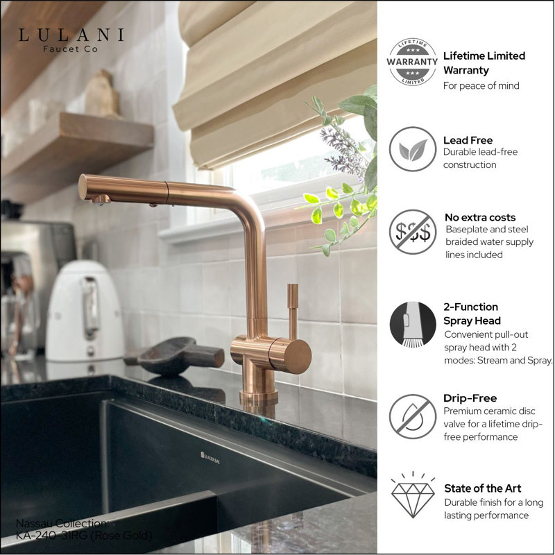 Lulani Nassau Pull Out Kitchen Faucet, Rose Gold