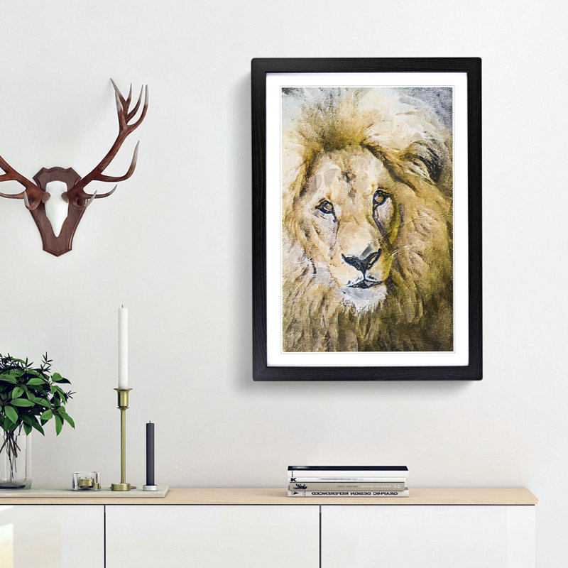 The Face of a Lion - Picture Frame Painting Print, 48cm H x 36cm W x 2cm D, Black Framed